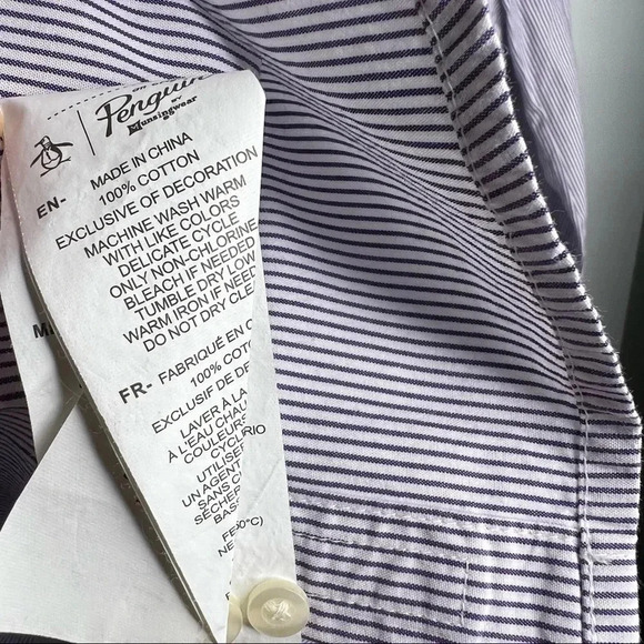 Original Penguin Heritage Slim Fit Purple Pinstripe Button Down Shirt Small - Picture 9 of 10